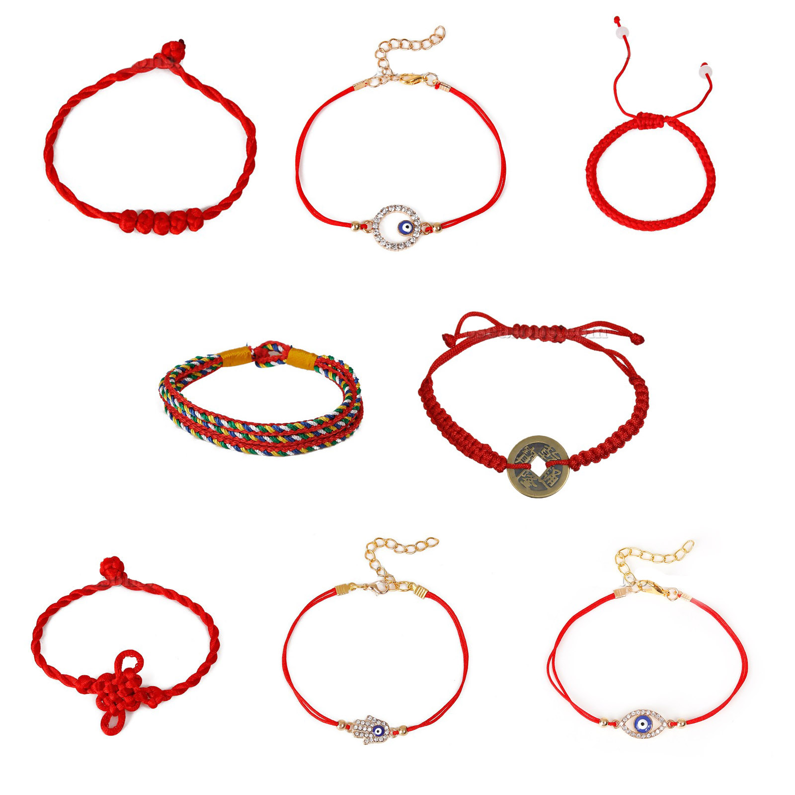 Imagen de Poliéster & Jade Pulseras de la Amistad Ola kabbalah Hilo Rojo Blanco Símbolo del infinito 25cm longitud, 1 Unidad