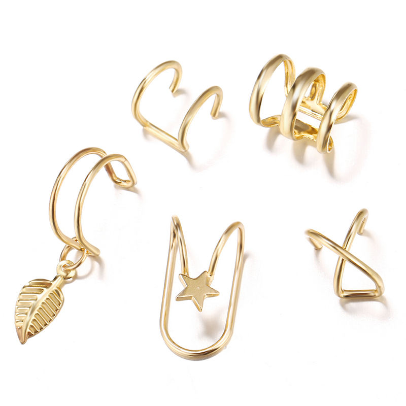 Imagen de Ear Cuffs Clip Wrap Pendientes Chapado en Oro En forma de U Estrellas de cinco puntos 28mm x 5mm - 10mm x 8mm, 1 Juego ( 5 Unidades/Juego)