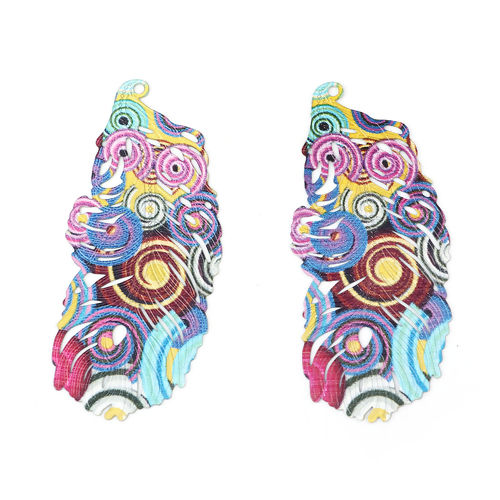 Immagine di Lega di Ferro Ciondoli Piuma Multicolore Filigree Stamping 60mm x 27mm , 10 Pz