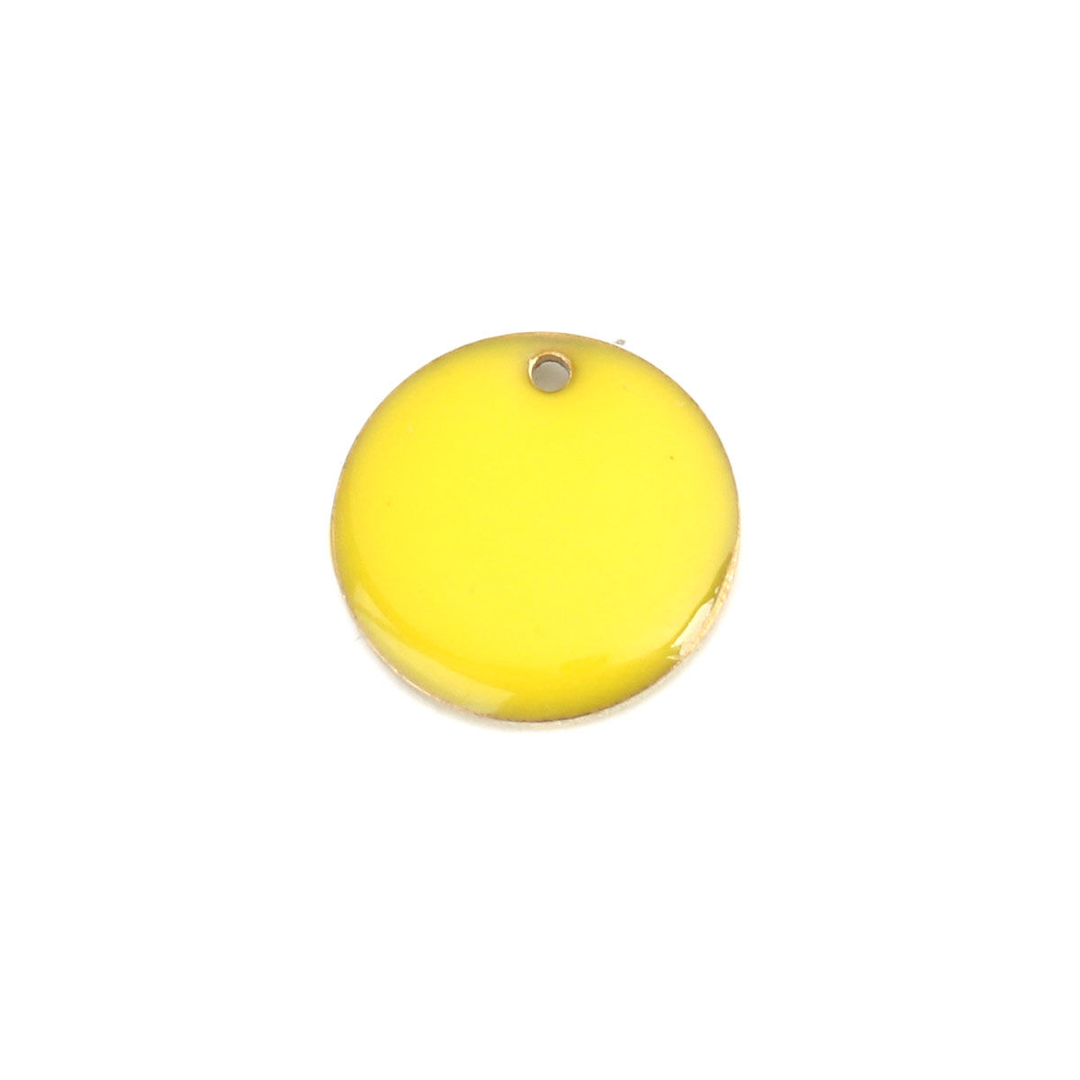 Immagine di Ottone Sequins Smaltati Charms Oro Placcato Giallo Tondo 16mm Dia., 10 Pz