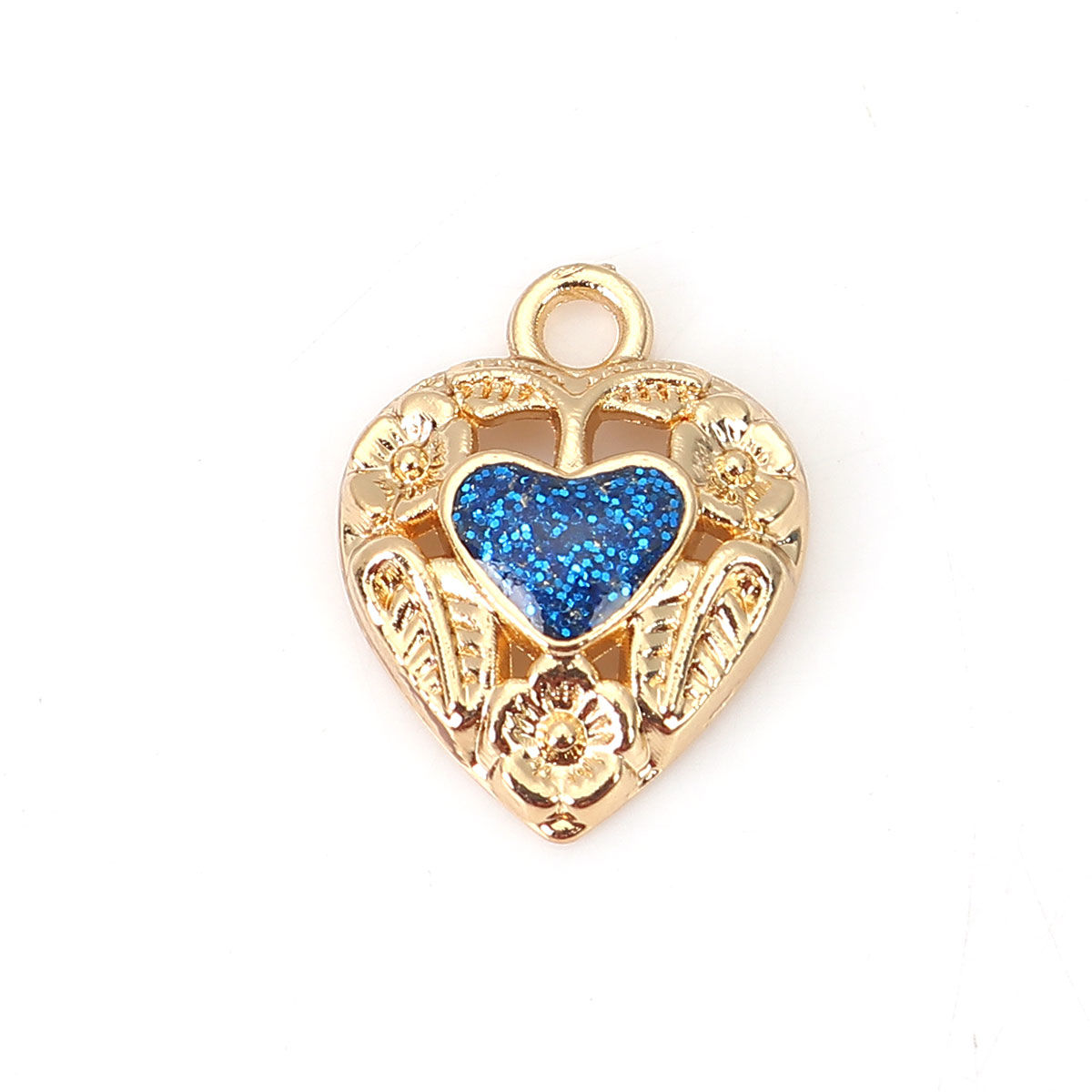 Bild von Charms aus zinkbasierter Legierung Heart Glitter Emaille