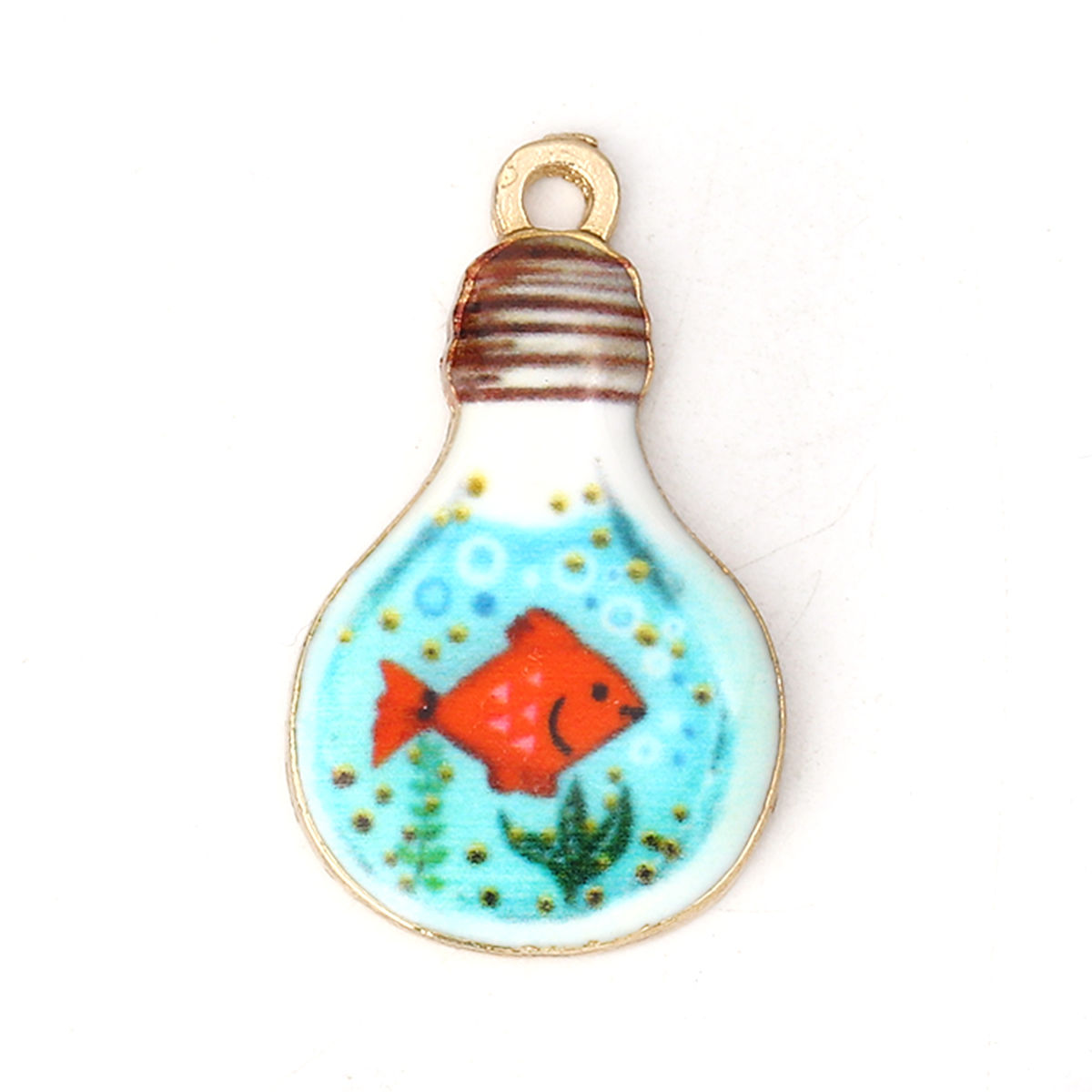 Immagine di Lega di Zinco Charms Bulbo Electronico Oro Placcato Multicolore Pesce Smalto 28mm x 17mm , 10 Pz