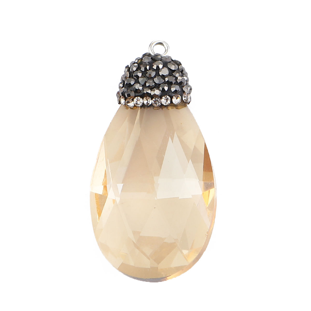 Immagine di Vetro Ciondoli Goccia Champagne Grigio Scuro Strass Sfaccettato 44mm x 22mm, 1 Pz