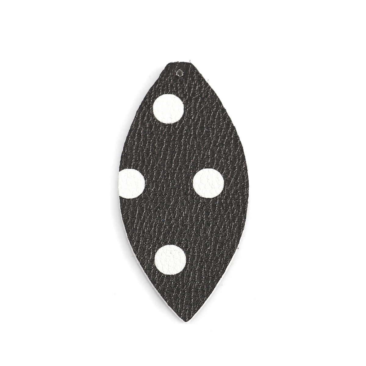 Picture of PU Leather Pendants Leaf Black & White Dot 68mm(2 5/8") x 33mm(1 2/8"), 50 PCs