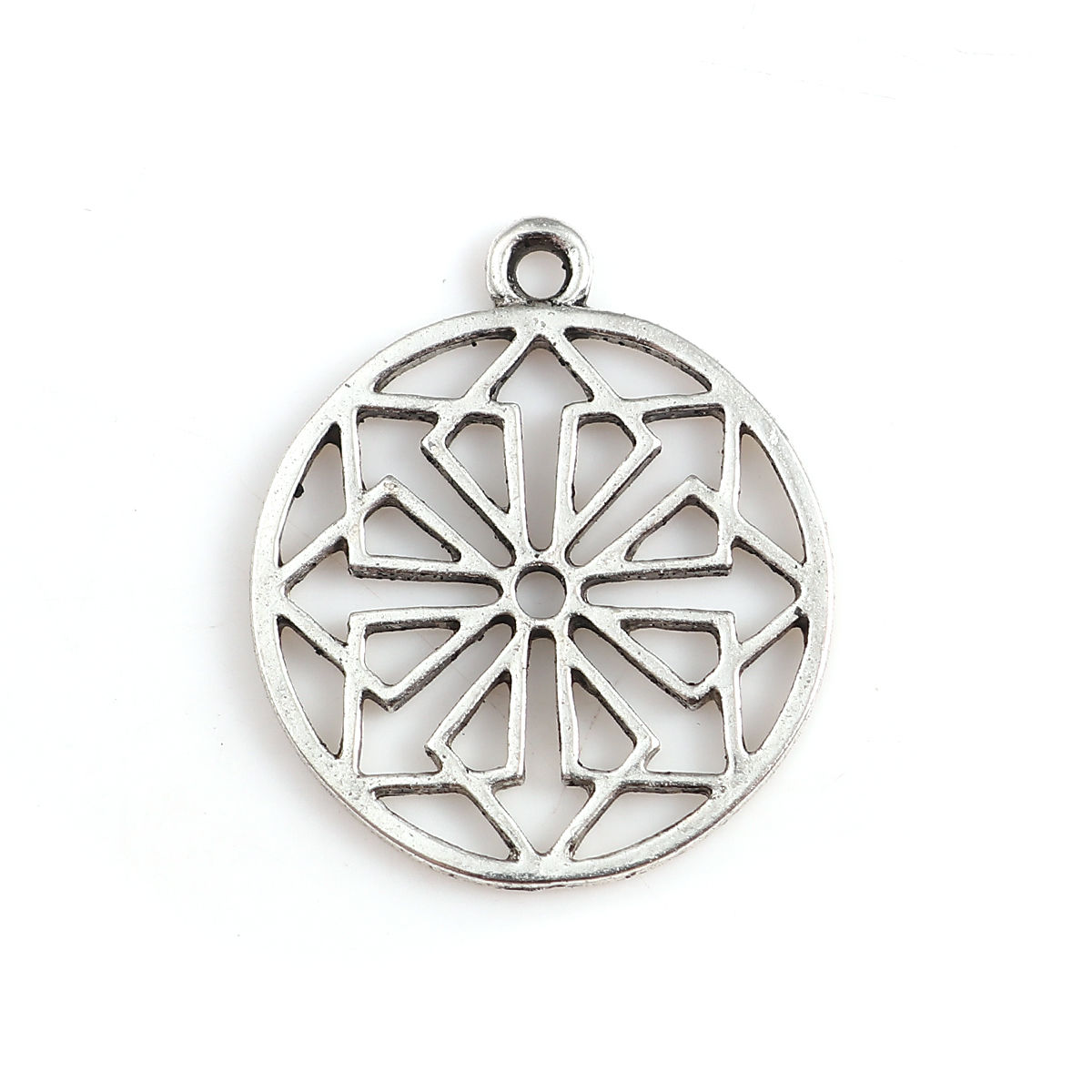 Picture of Zinc Based Alloy Flower Of Life Charms Round Antique Silver Color Geometric 27mm(1 1/8") x 23mm( 7/8"), 20 PCs