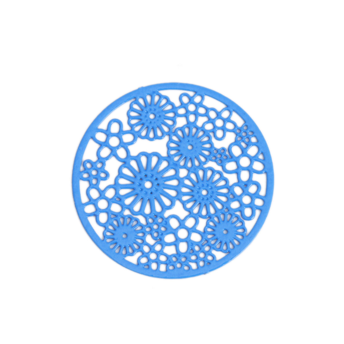 Immagine di Ottone Connettore Tondo Blu Fiore Filigrana 22mm Dia., 10 Pz