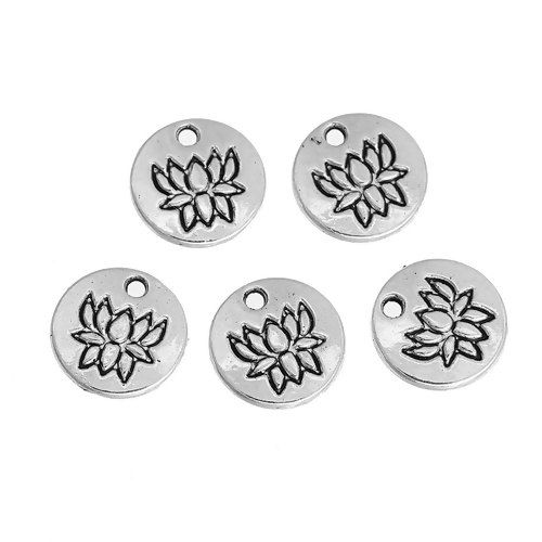 Picture of Zinc Based Alloy Charms Lotus Flower Round Disc