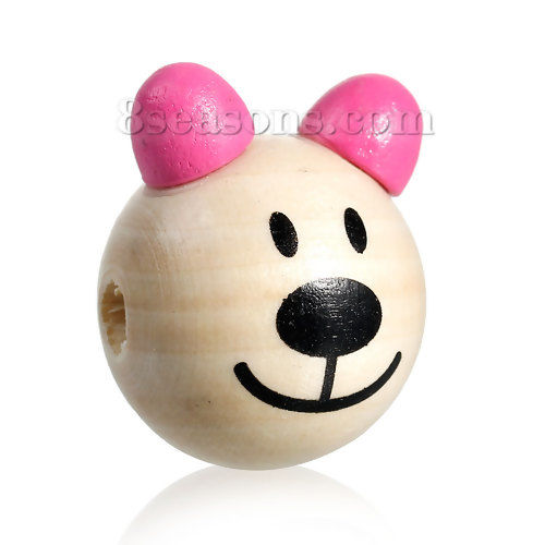 Imagen de Cuentas Madera Hinoki de Oso Rosa Intenso Natural 3D 3cm x2.4cm(1 1/8" x1") - 28mm x24mm(1 1/8" x1"), 5 Unidades
