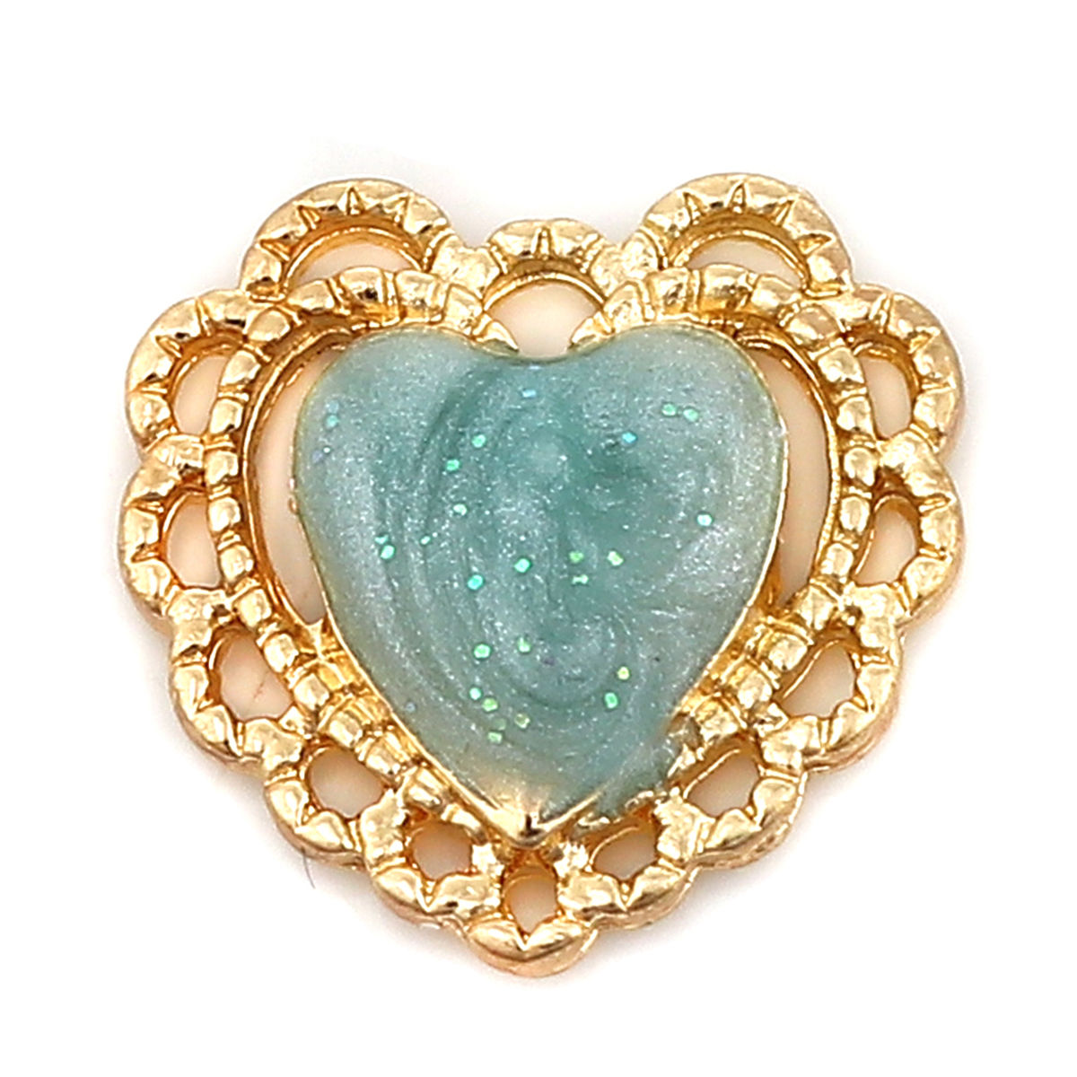 Imagen de Zamak Conectores Corazón Chapado en Oro Azul Claro Esmalte 15mm x 15mm, 10 Unidades