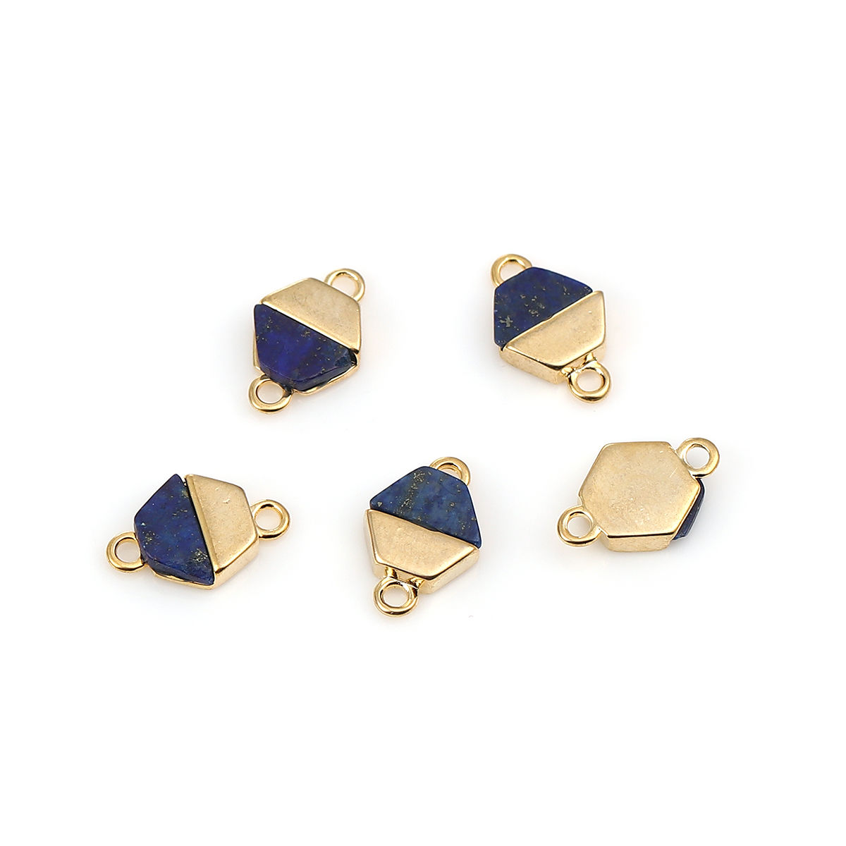 Imagen de Latón & Resina Conectores Hexágono 18k Chapado en Oro Azul Oscuro Efecto Mármol 12mm x 8mm, 2 Unidades