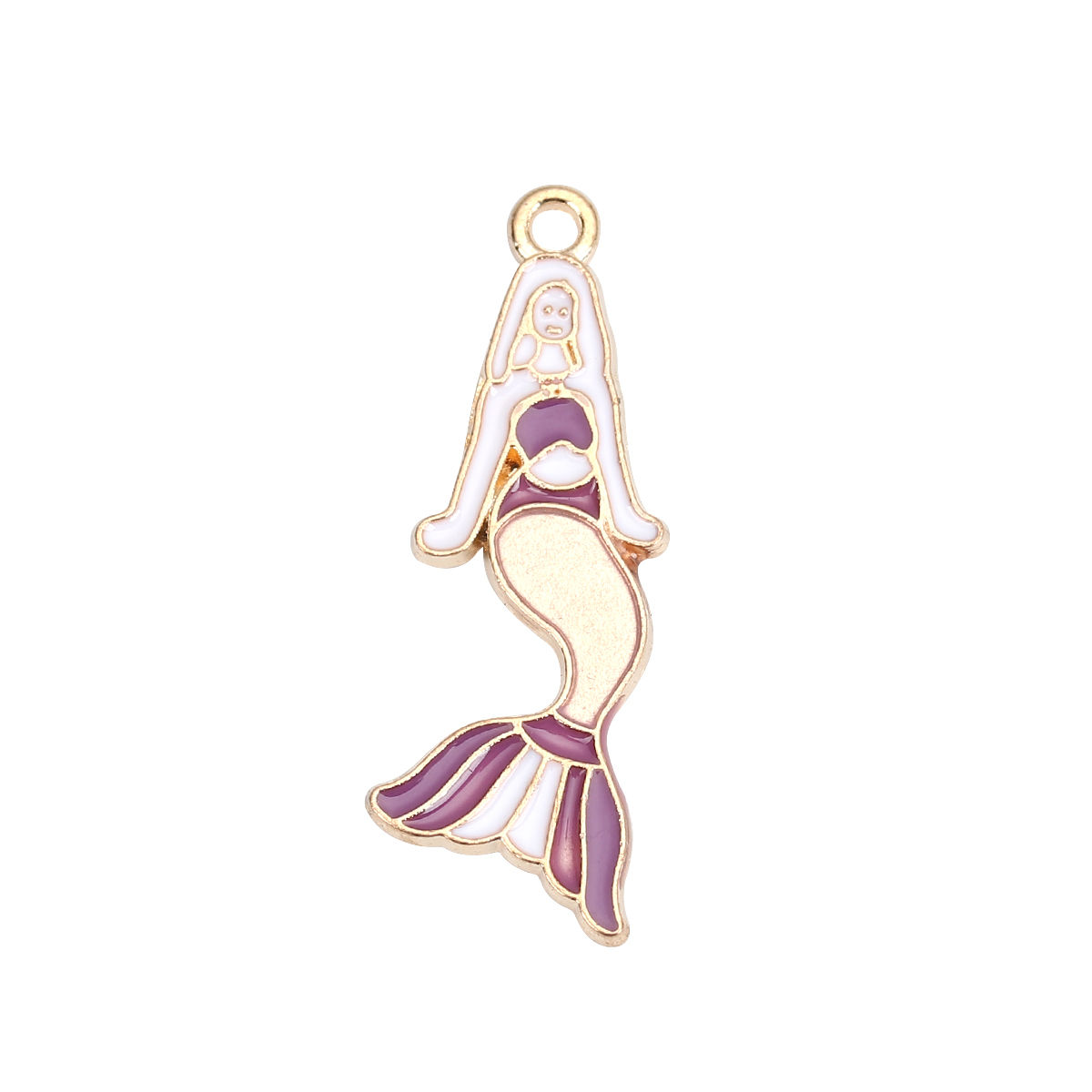 Imagen de Zamak Colgantes Sirena Chapado en Oro Púrpura Esmalte 32mm x 12mm, 10 Unidades
