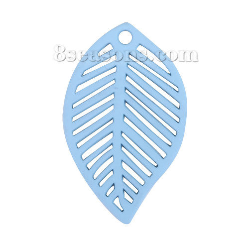 Immagine di Lega di Zinco Charms Foglia Blu Filigrana 28mm x 17mm , 10 Pz