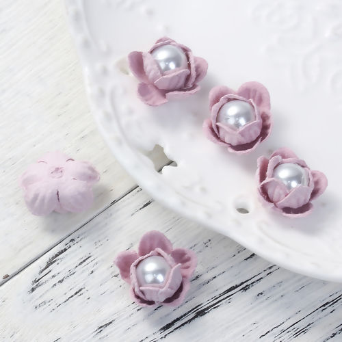 Picture of Acrylic Fabric Flower For DIY Jewelry Craft Paleish Imitation Pearl 