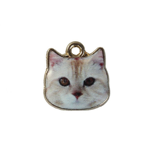 Immagine di Lega di Zinco Charms Gatto Oro Placcato Bianco 13mm x 13mm , 10 Pz