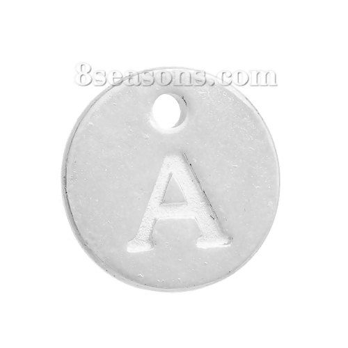 Immagine di Lega di Zinco Charms Tondo Argento Placcato Iniziale Lettera " A " 12mm Dia, 20 Pz
