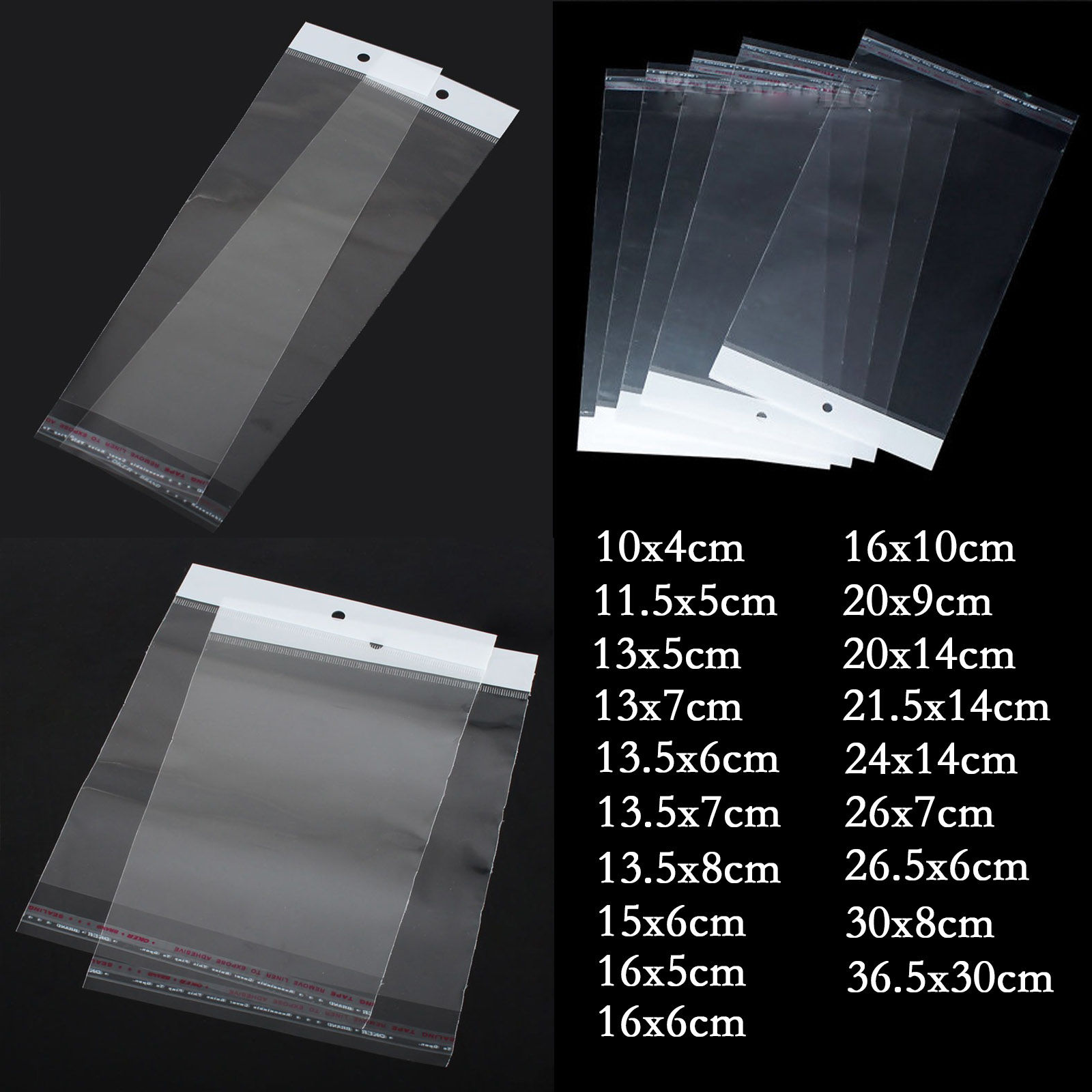 Picture of Plastic Self Seal Self Adhesive Bags Rectangle Transparent Clear With Hole