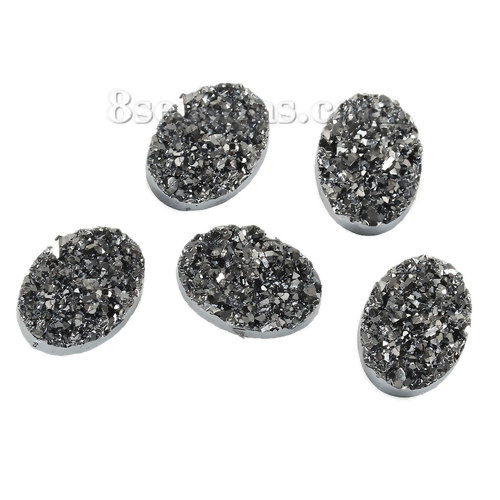 Immagine di Druzy /Drusy Resina Dome Seals Cabochon Ovale Nero 18mm x 13mm, 20 Pz