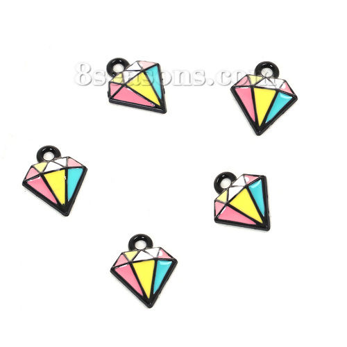 Imagen de Zamak Mosaico Colgantes Charms Diamante Negro Multicolor Esmalte 15mm x 12mm, 10 Unidades
