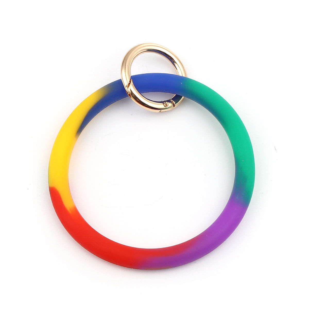 Picture of Silicone Keychain & Keyring Gold Plated Multicolor Circle Ring 11.5mm x 9cm, 1 Piece