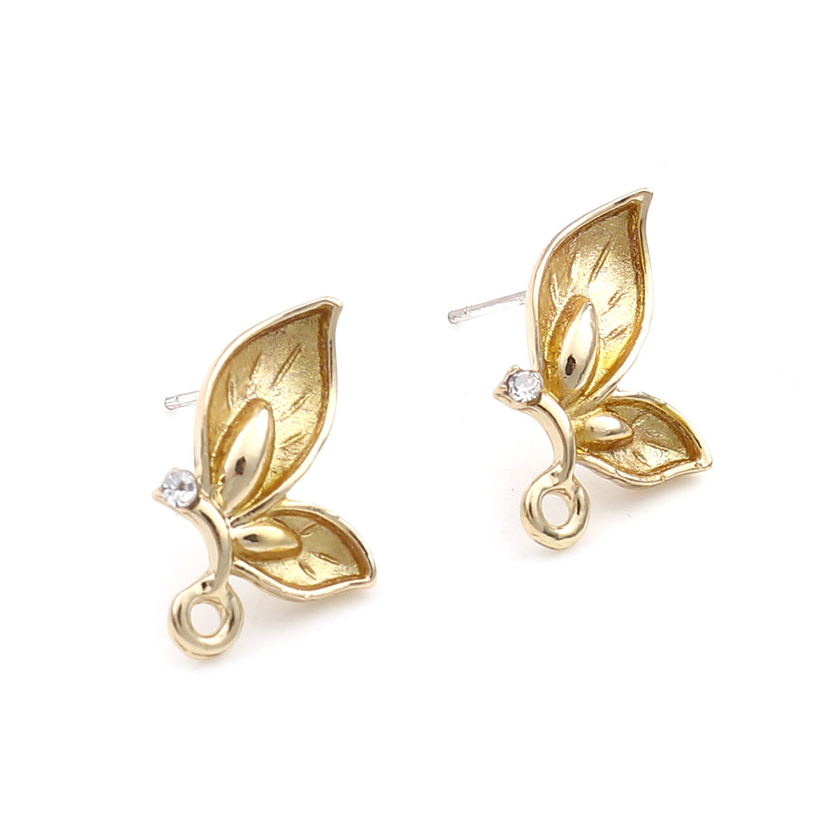 Picture of Zinc Based Alloy Insect Ear Post Stud Earrings Findings Butterfly Animal W/ Loop Clear Rhinestone 