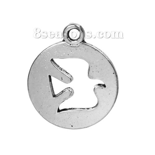 Imagen de Zamak Separar Colgantes Charms Ronda Plata Antigua Pájaro 18mm x 16mm, 50 Unidades