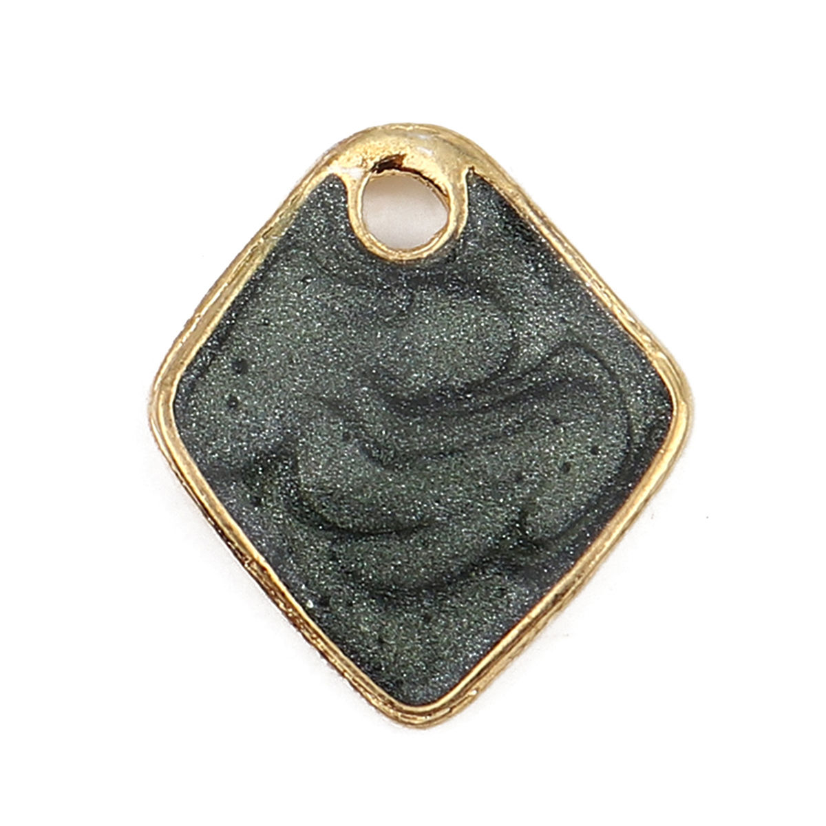 Picture of Zinc Based Alloy Enamel Charms Rhombus Gold Plated Dark Gray Glitter 17mm( 5/8") x 16mm( 5/8"), 5 PCs