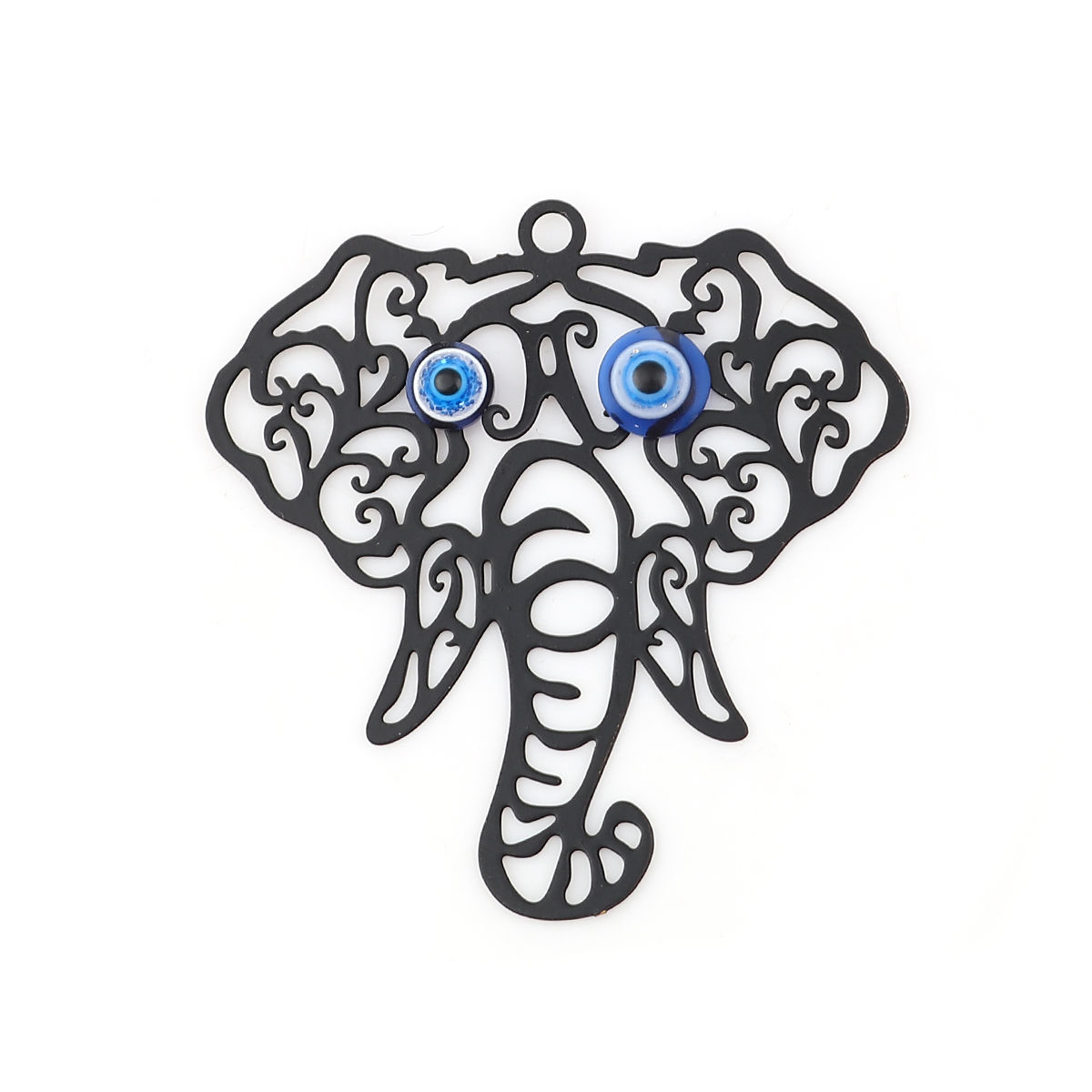 Imagen de Acrílico & Latón Colgantes Cabeza de elefante Negro Mal de ojo 40mm x 39mm, 5 Unidades