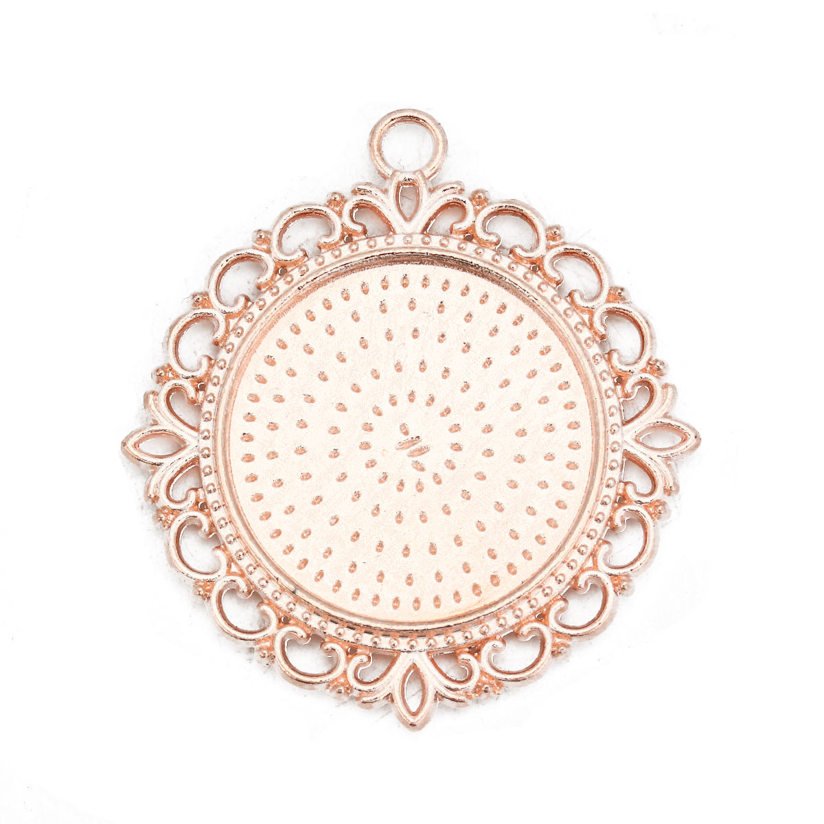 Imagen de Zamak Doble Cara Soporta a Cabachones Colgantes Ronda Oro Rosa (Apta 25mm) 43mm x 40mm, 5 Unidades