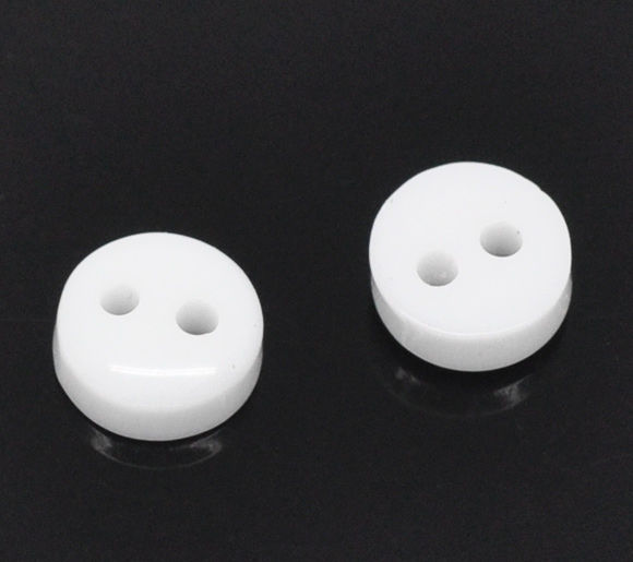 Imagen de Botón de Costura Botón Dos Agujeros Resina de Ronda,Blanco 6mm Diámetro, 500 Unidades
