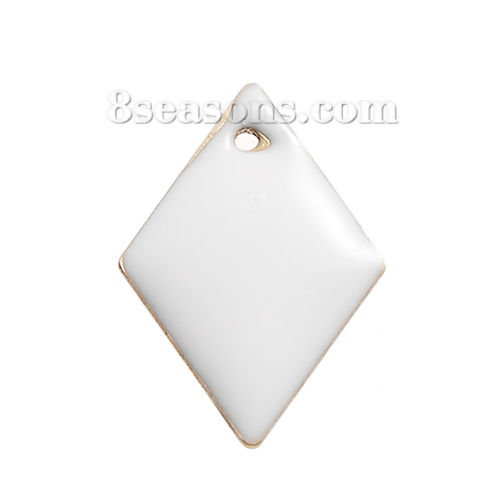 Imagen de Latón Lentejuelas Esmaltadas Colgantes Charms Diamond Original Color Sin Chapado Blanco Esmalte 16mm x 11mm, 10 Unidades