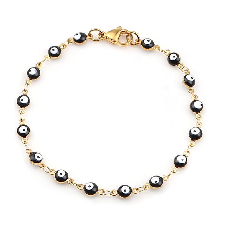Imagen de 304 Acero Inoxidable Pulseras Chapado en Oro Negro Mal de ojo Esmalte 18.7cm longitud, 1 Unidad