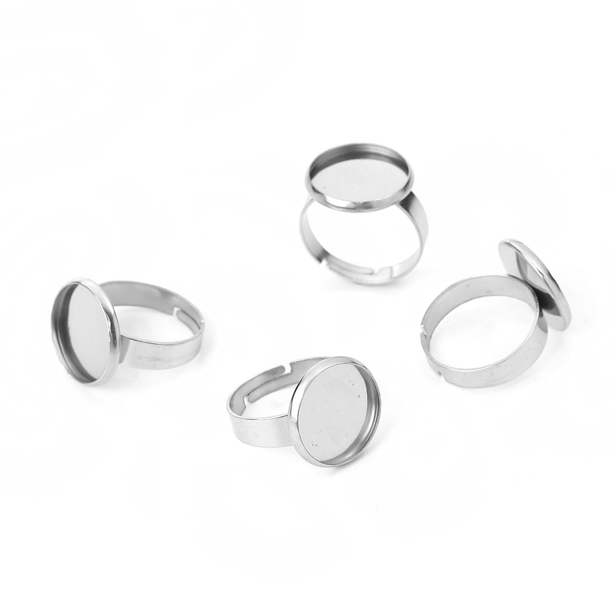 Imagen de 304 Acero Inoxidable Ajustable Anillos Tono de Plata Ronda Base Camafeo (Fits 10mm) 16.7mm( 5/8")(US size 6.25), 5 Unidades