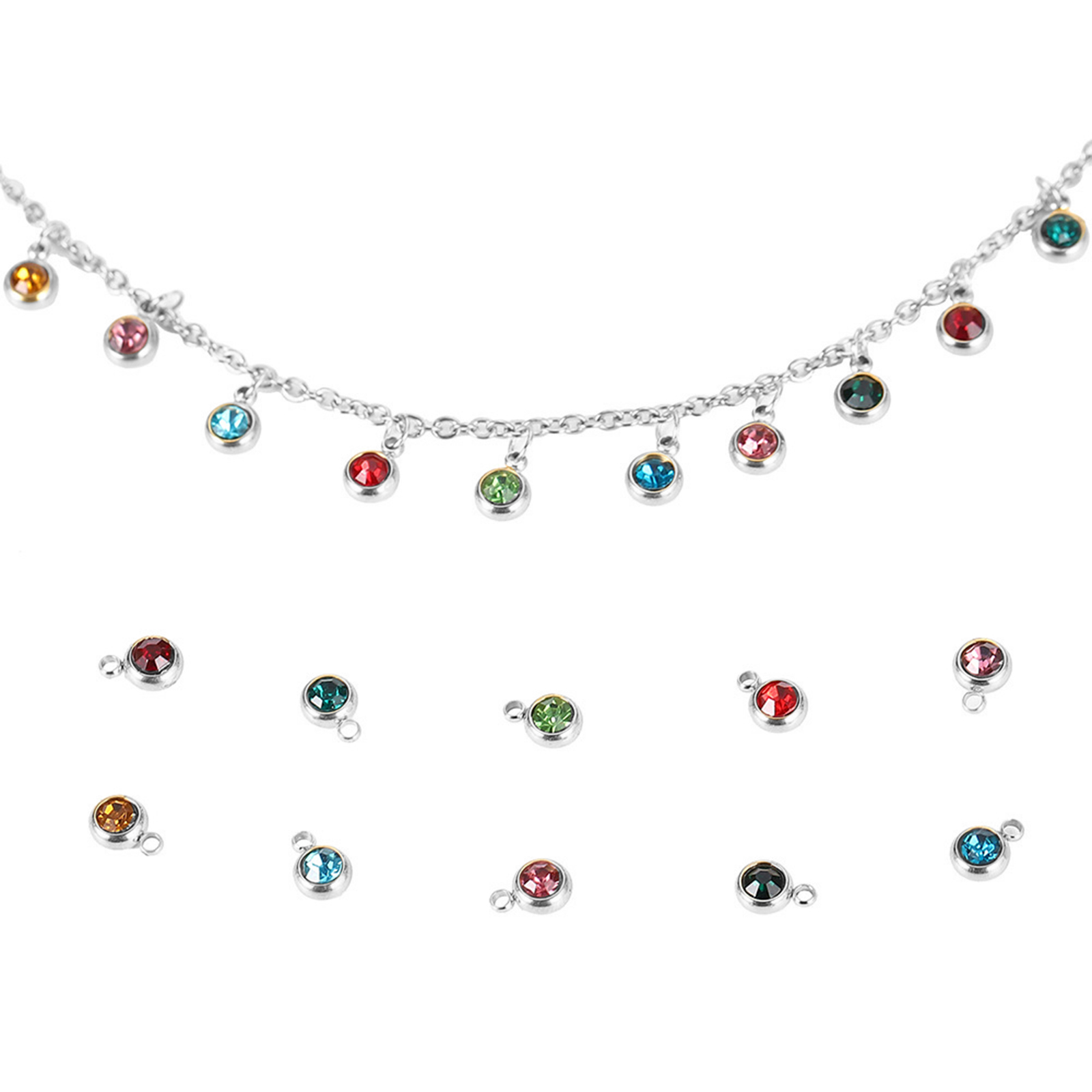 Picture of Stainless Steel Glass Charms Round Faceted