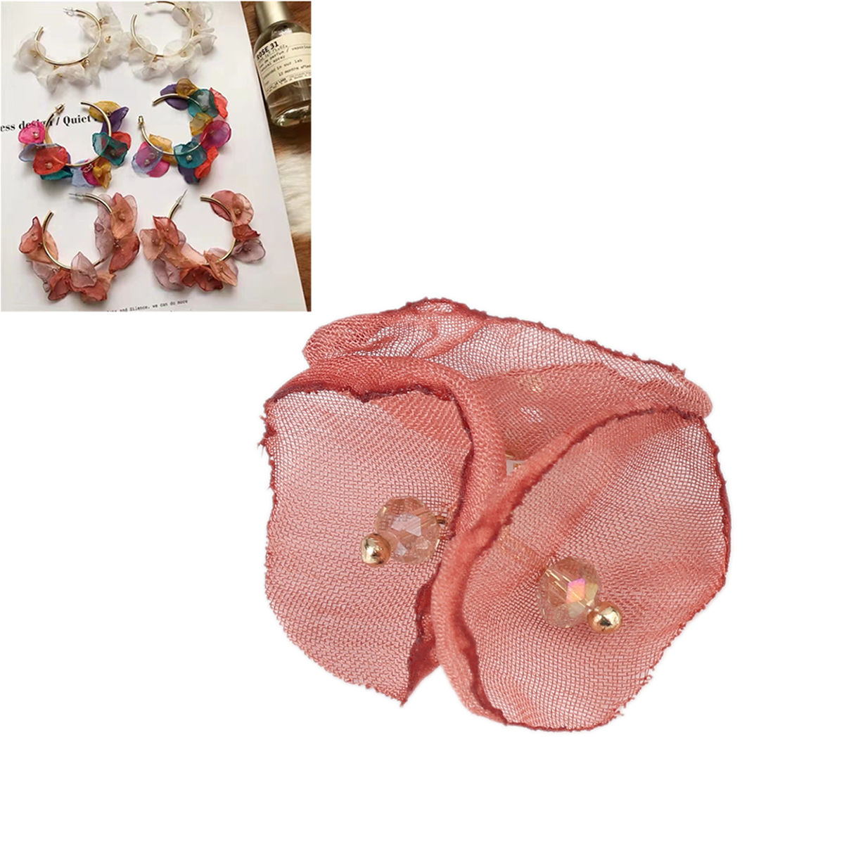 Picture of Gauze Pendants Flower Orange-red 3cm x 2.3cm, 10 PCs