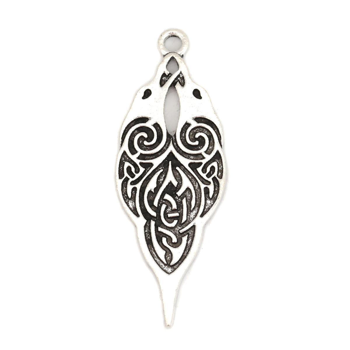 Imagen de Zamak Nudo Celta Colgantes Plata Antigua Pluma Hueco 47mm x 17mm, 10 Unidades