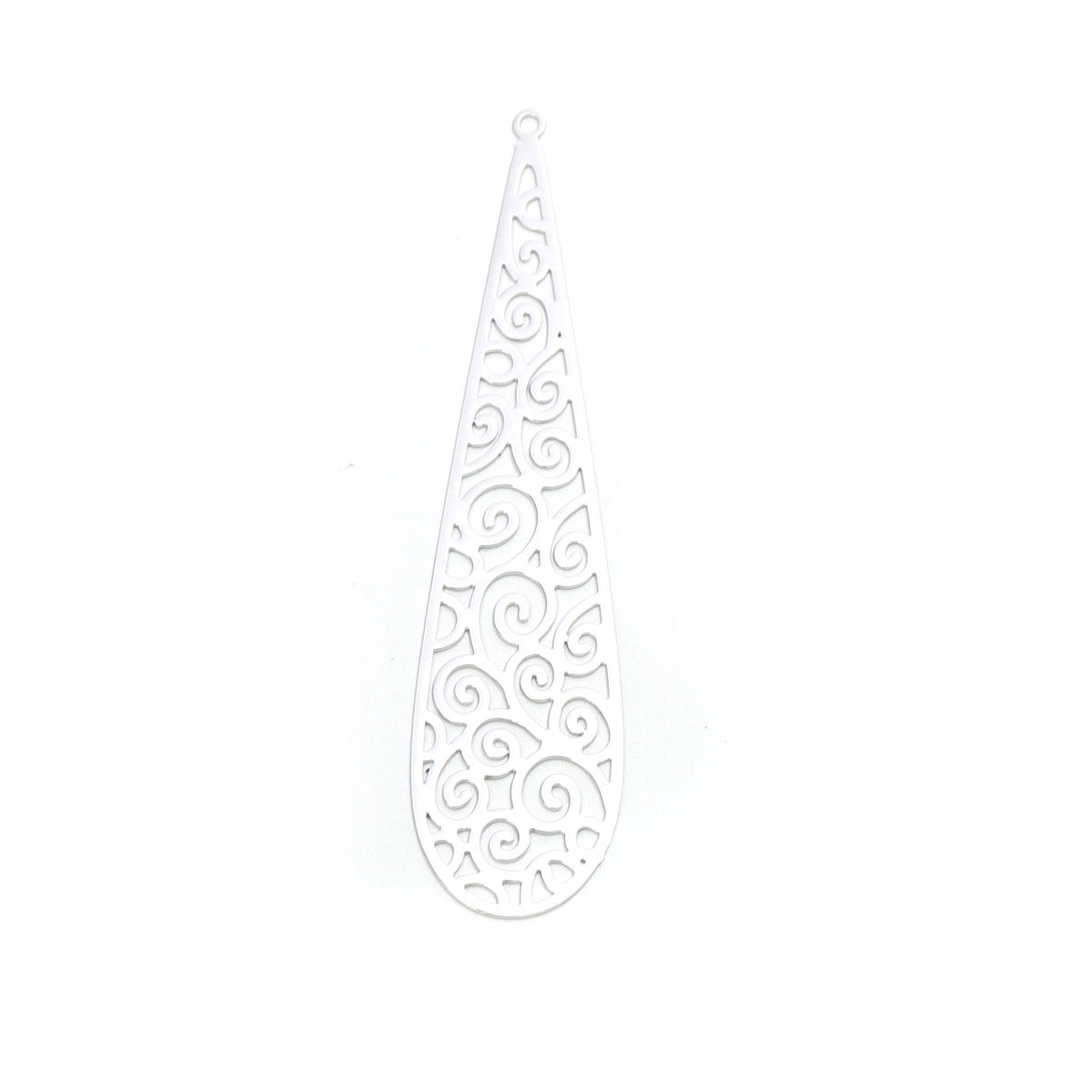 Immagine di Ottone Ciondoli Tono Argento Goccia Spirale Filigree Stamping 6.5cm x 1.6cm, 10 Pz