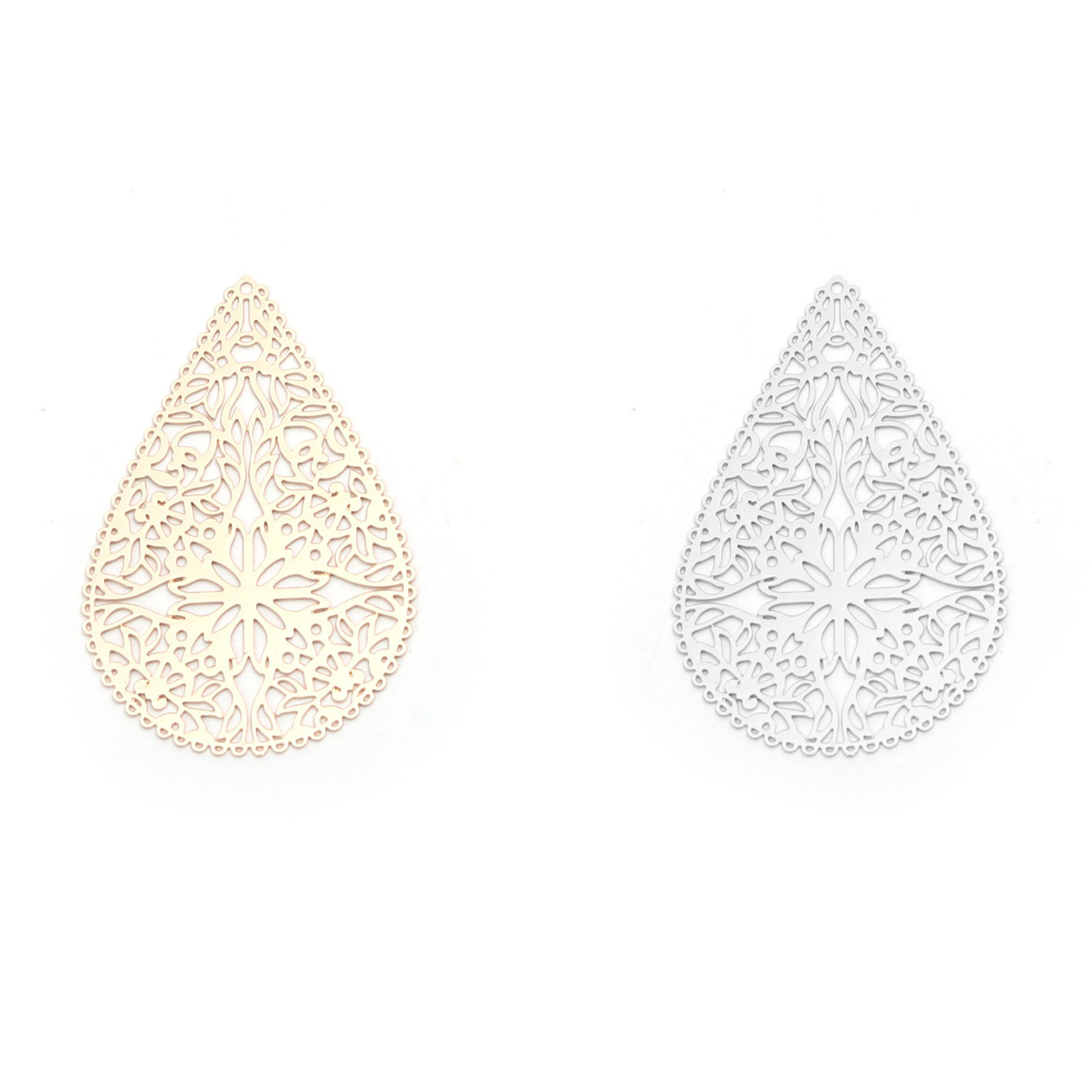 Imagen de Latón Colgantes Chapado en Oro Gota Flor Filigrana Estampación 4cm x 2.7cm, 10 Unidades