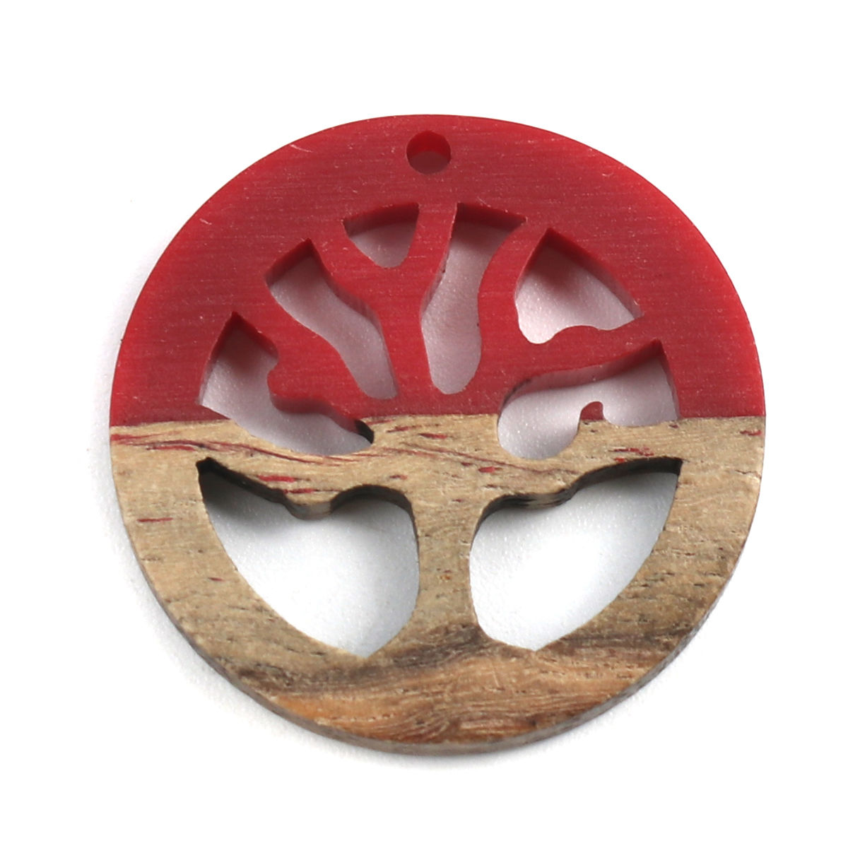 Imagen de Resina de Efecto Madera Colgantes Charms Ronda Rojo Árbol 28mm Dia, 2 Unidades