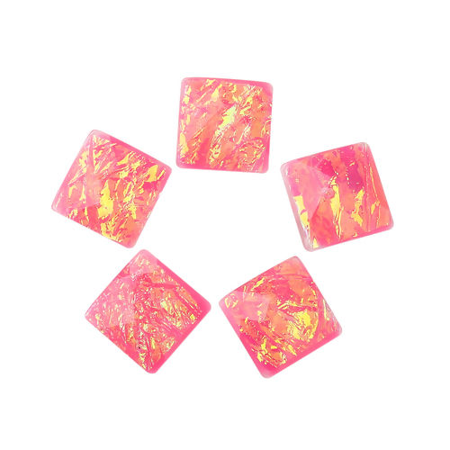 Picture of Resin AB Rainbow Color Aurora Borealis Dome Seals Cabochon Square Pink Faceted 16mm( 5/8") x 16mm( 5/8"), 30 PCs