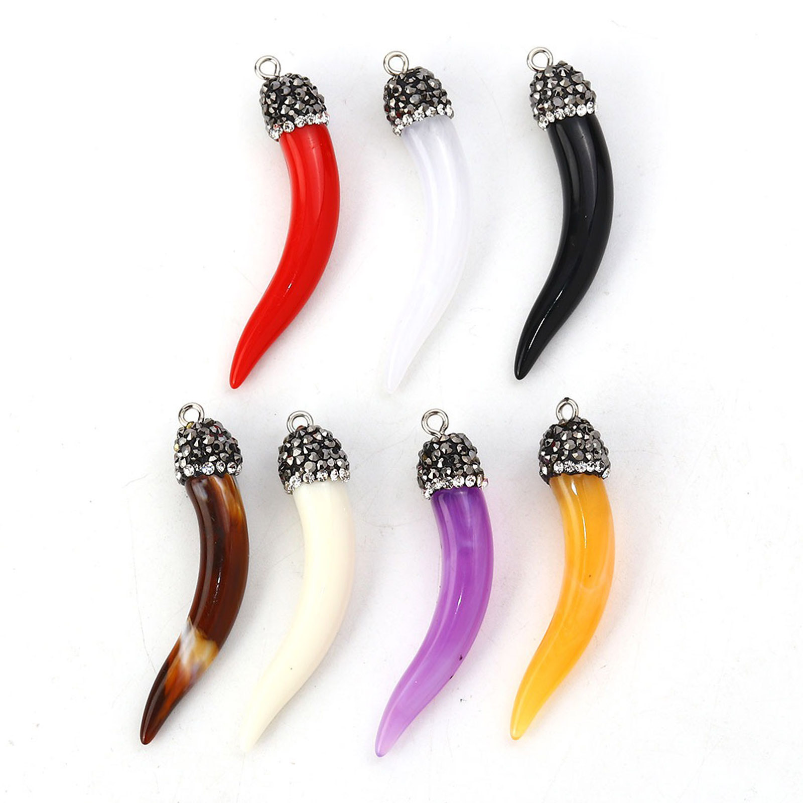 Immagine di Resina Stile Bohemien Ciondoli Forma di Corno Micro Spianare Colore del Caffè Grigio Scuro " Trasparente Strass 50mm x 10mm, 2 Pz