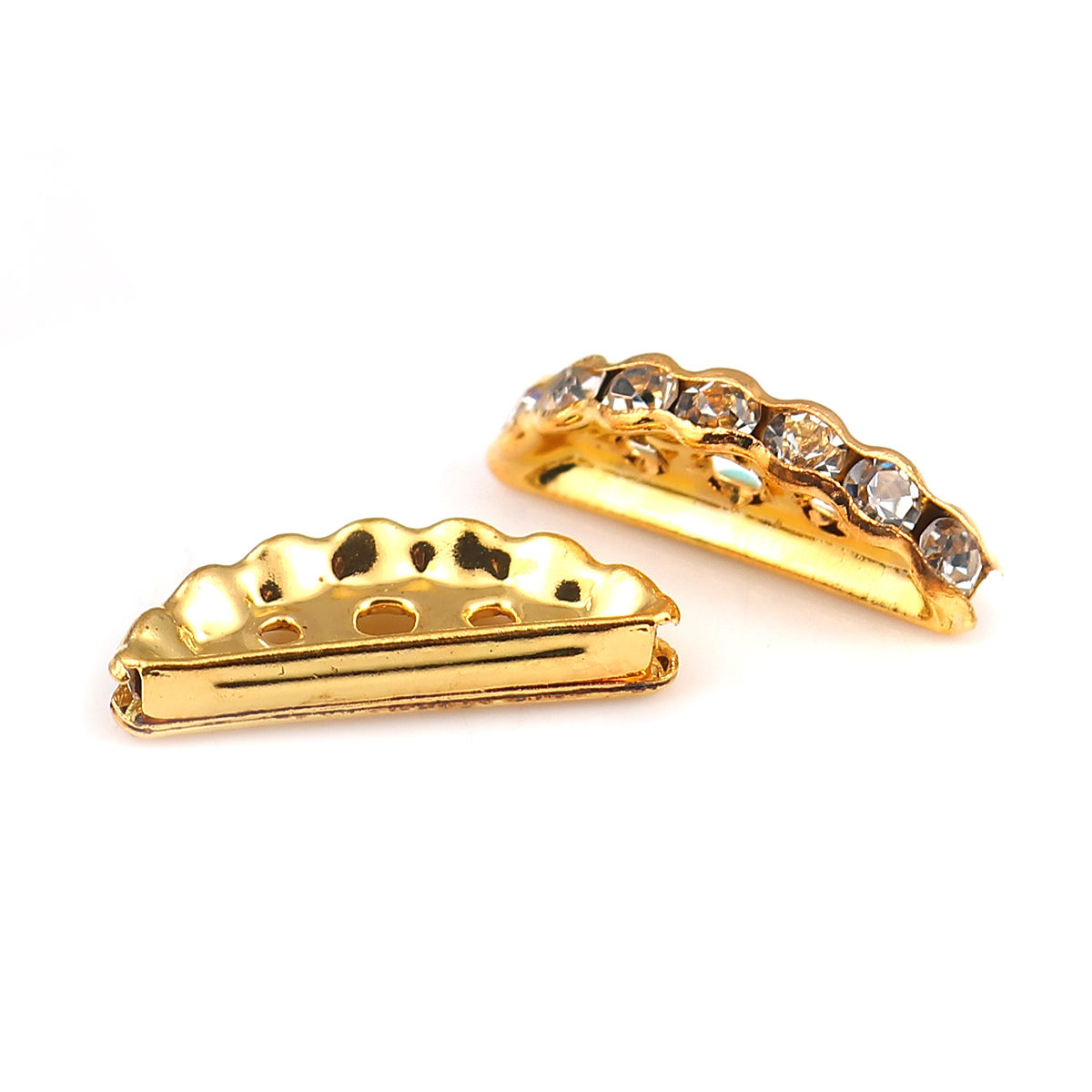 Imagen de Hierro Cuentas Medio Círculo Chapado en Oro Transparente Rhinestone 19mm x 7mm, Agujero: Aprox 2.1mm, 50 Unidades