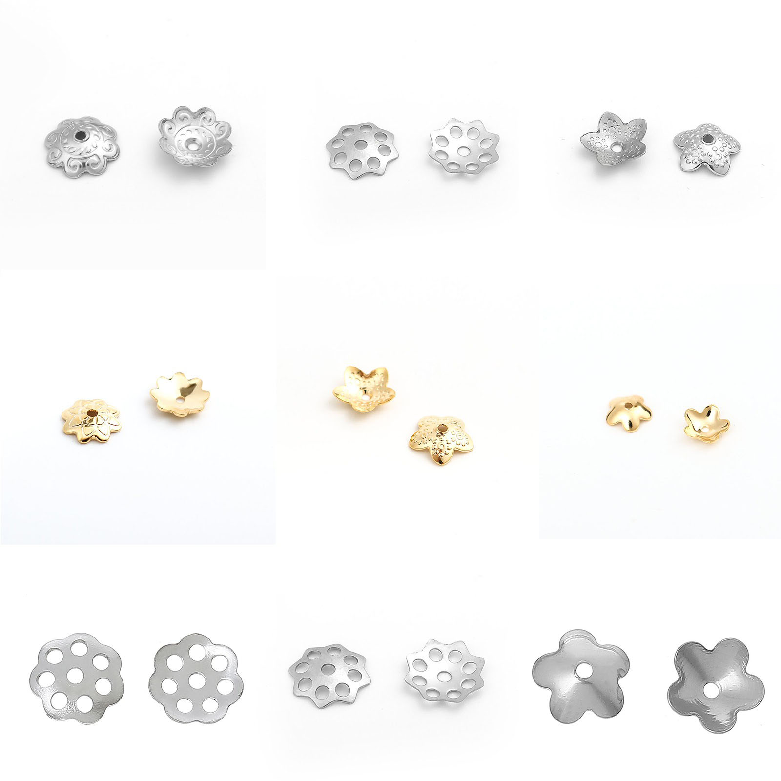 Imagen de 304 Acero Inoxidable Tapón de cuentas Flor Chapado en Oro Tallado 10mm 7mm x 7mm, 10 Unidades