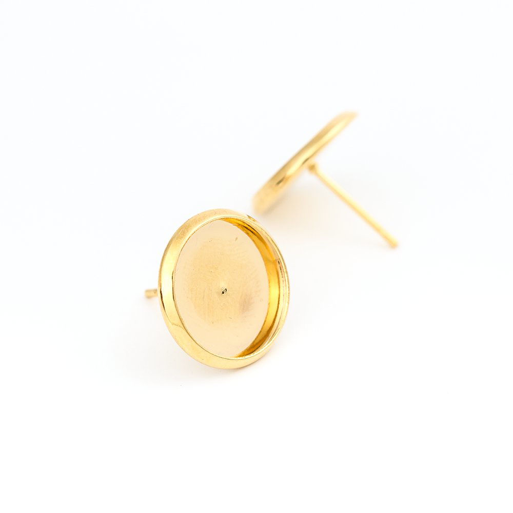 Immagine di 304 Acciaio Inossidabile Orecchini a Perno Tondo Oro Placcato Basi per Cabochon (Adatti 12mm) 14mm Dia., Posta / Filo Dimensione: (20 misura), 10 Pz
