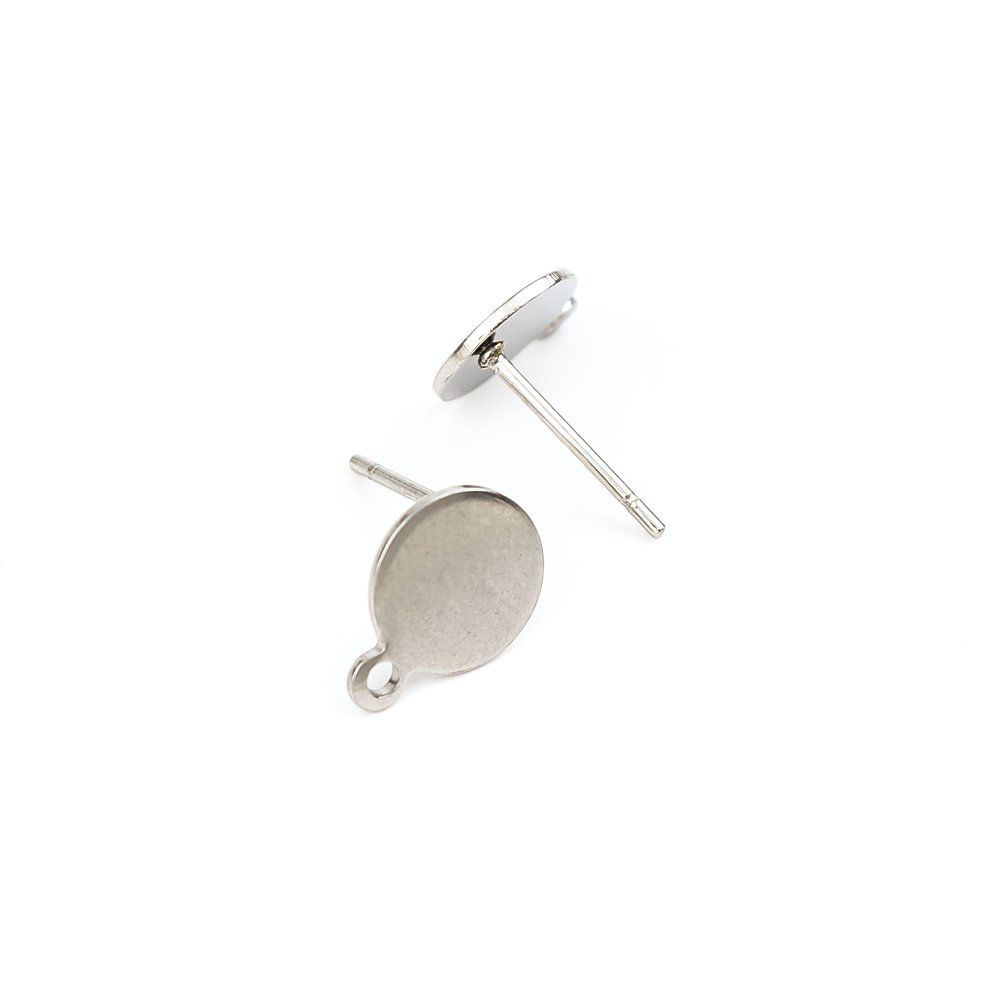 Imagen de 304 Acero Inoxidable Pendientes Ronda Tono de Plata W/ Lazo 11mm x 8mm, Post/ Wire Size: (20 gauge), 10 Unidades