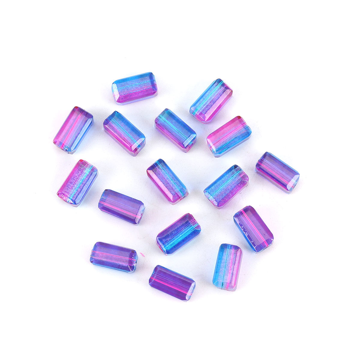 Immagine di Vetro Perline Rettangolo Blu & Fucsia Doppio Colore Sezione Circa 8mm x 4mm, Foro: Circa 1.5mm, 50 Pz
