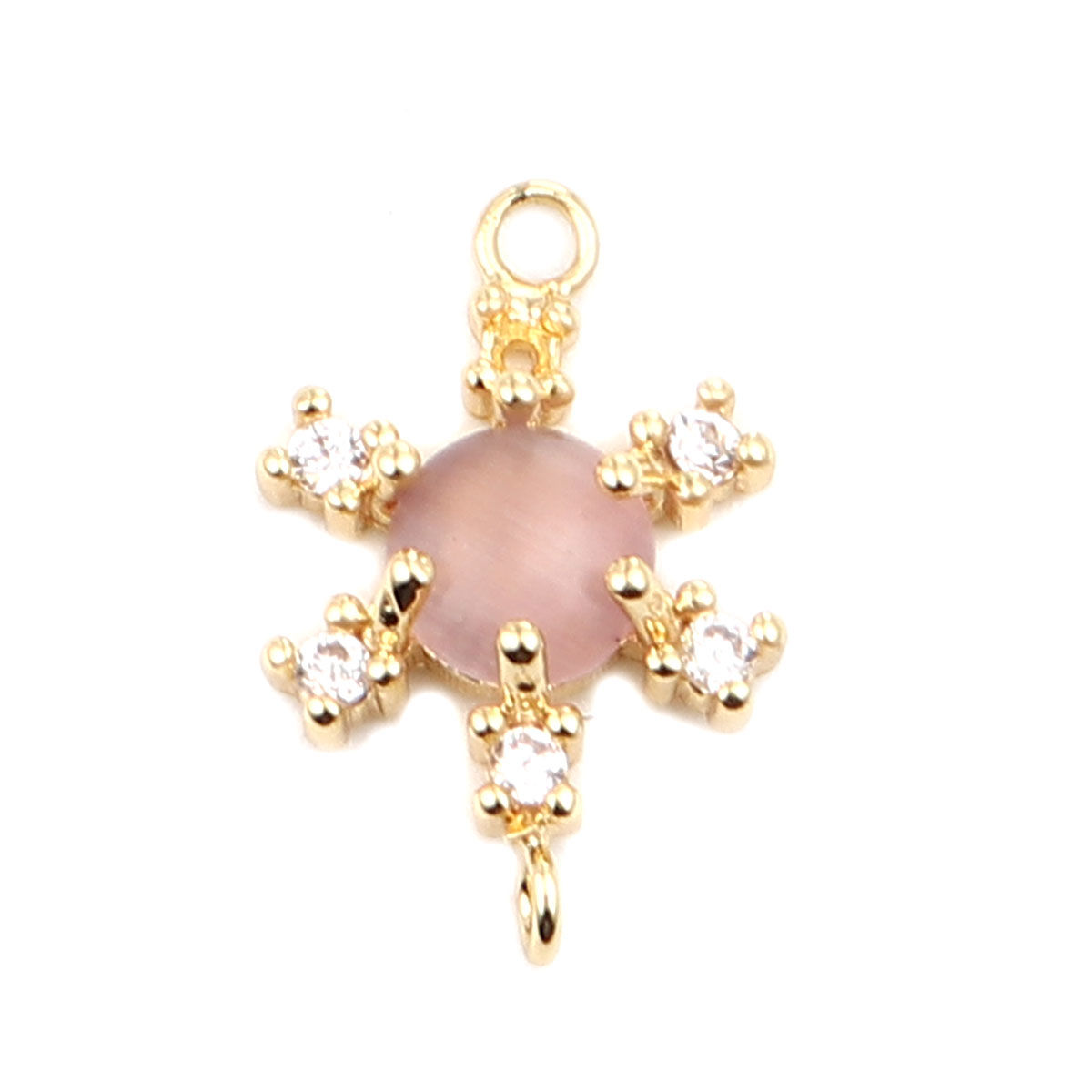 Immagine di Ottone Connettore Fiore 18K Vero Oro Placcato Rosa Chiaro Strass 14mm x 10mm, 1 Pz
