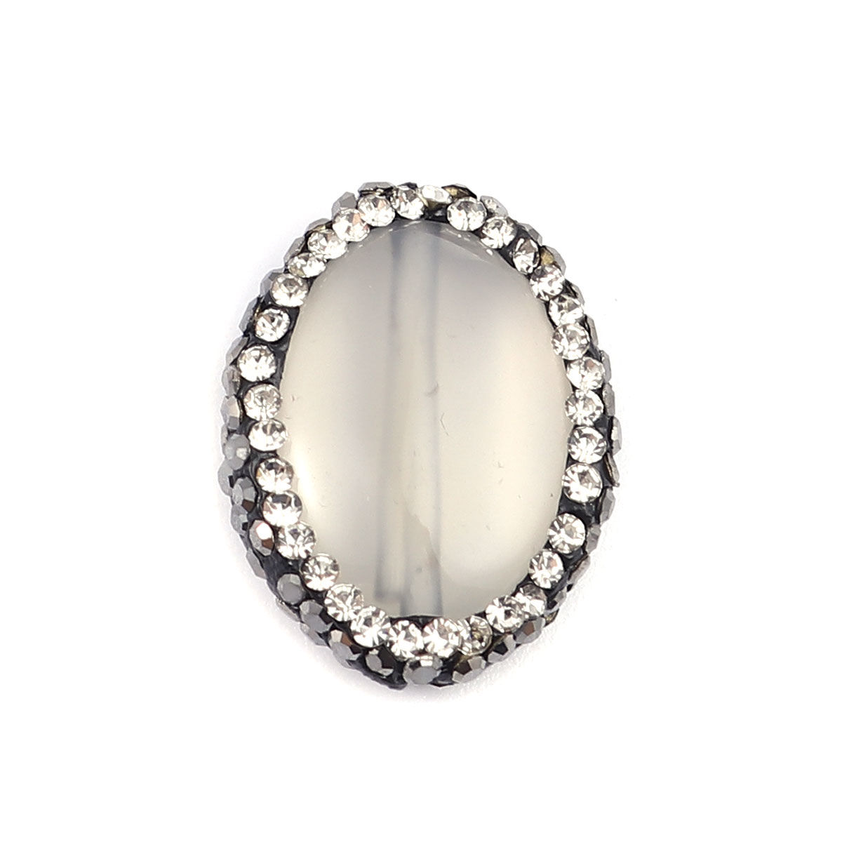 Imagen de (Grado A) Ágata ( Natural ) Cuentas Óvalo Blanco Negro & Transparente Rhinestone Aprox 21mm x 17mm, Agujero: Aprox 1.4mm, 1 Unidad