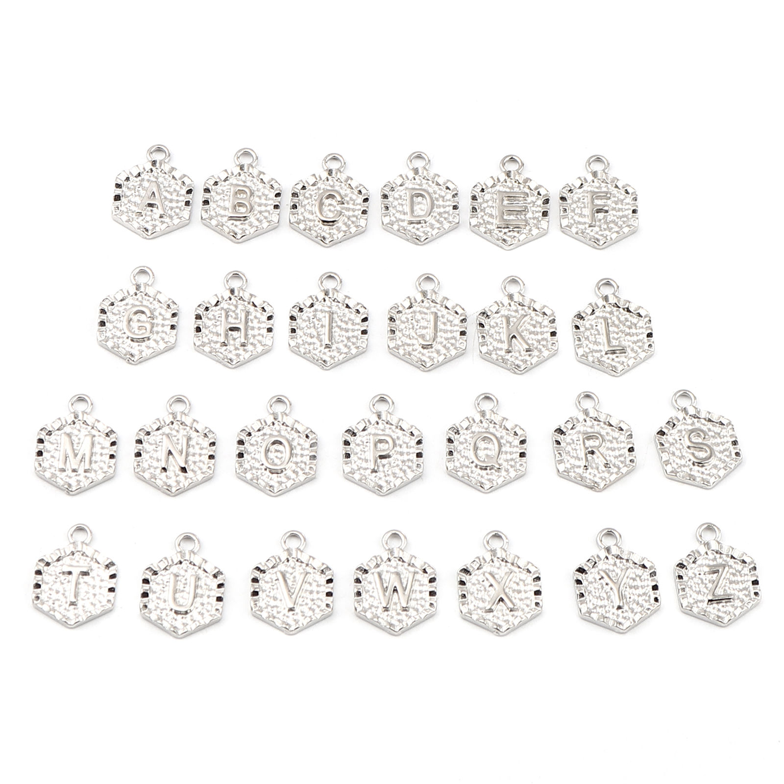 Picture of Zinc Based Alloy Valentine's Day Charms Hexagon Initial Alphabet/ Capital Letter