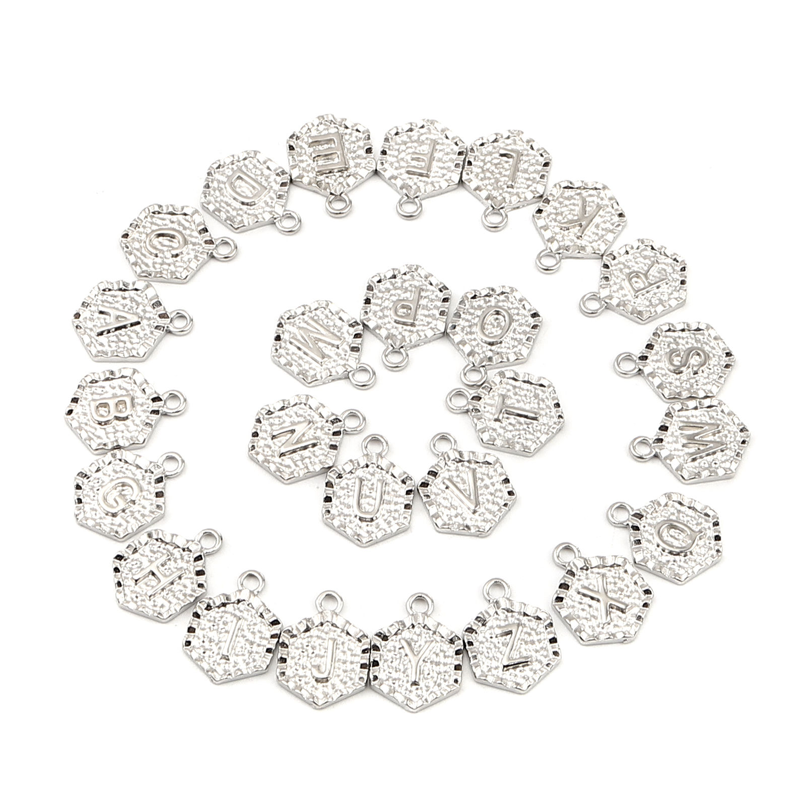 Picture of Zinc Based Alloy Valentine's Day Charms Hexagon Initial Alphabet/ Capital Letter