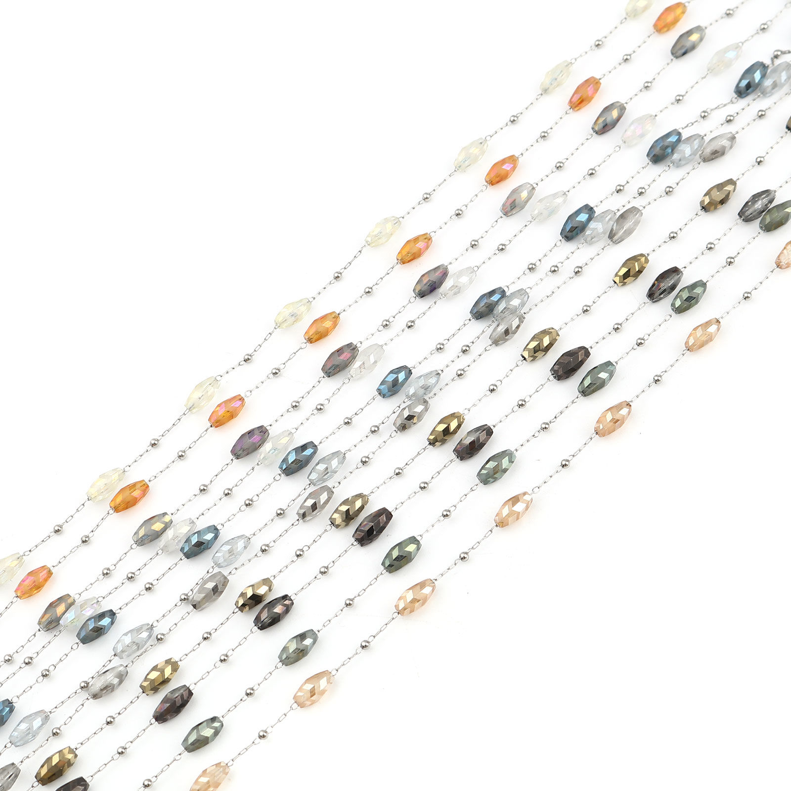 Picture of Stainless Steel Faceted Beaded Chain For Handmade DIY Jewelry Making Findings Marquise Silver Tone 9x4mm
